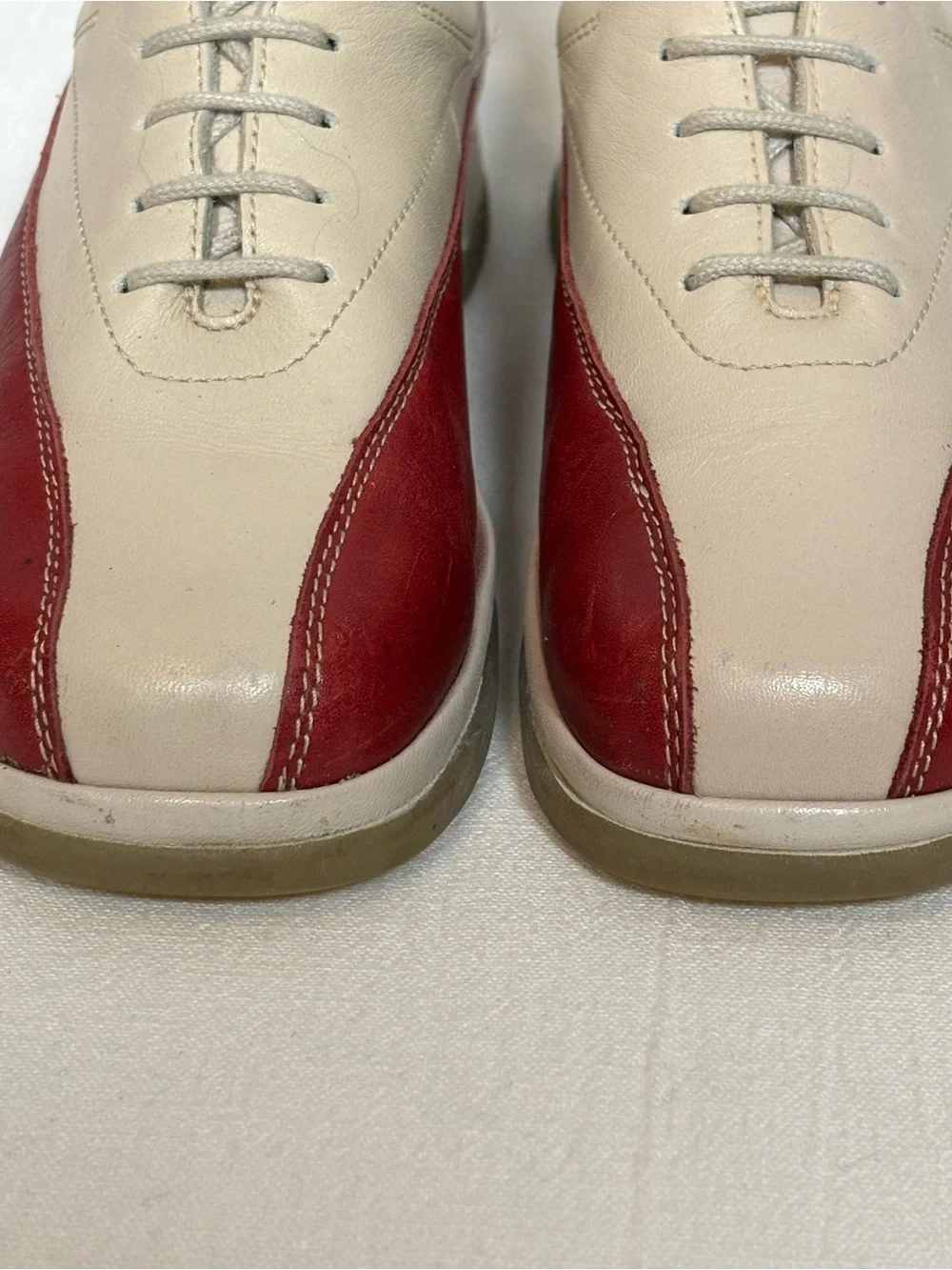 Vintage Mephisto Air Jet Two-Tone Leather Sneakers-Red/Cream-Women Size 7
